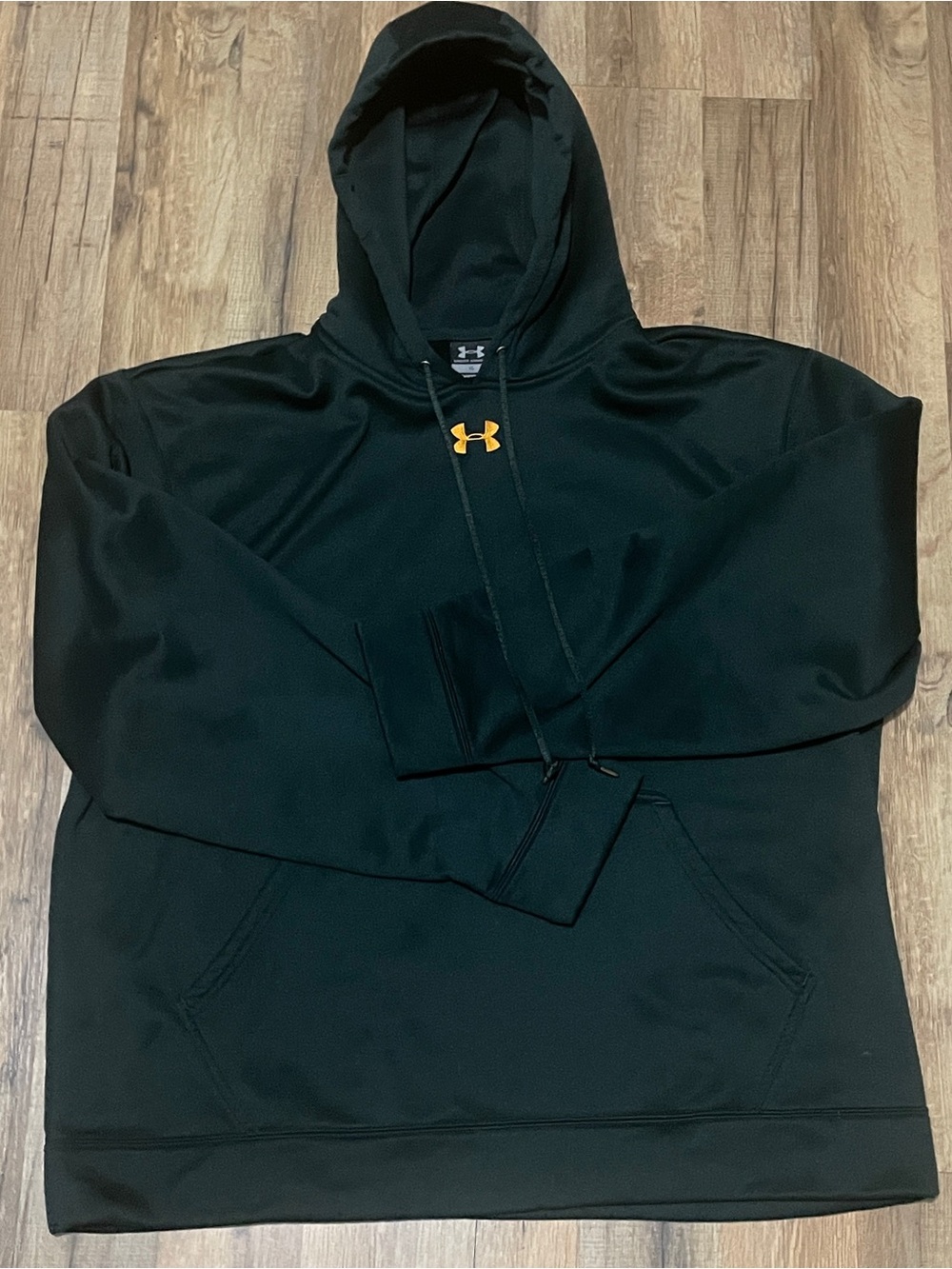 Under Armour Men's Black Gold Logo Pullover Hoodie XL Vintage